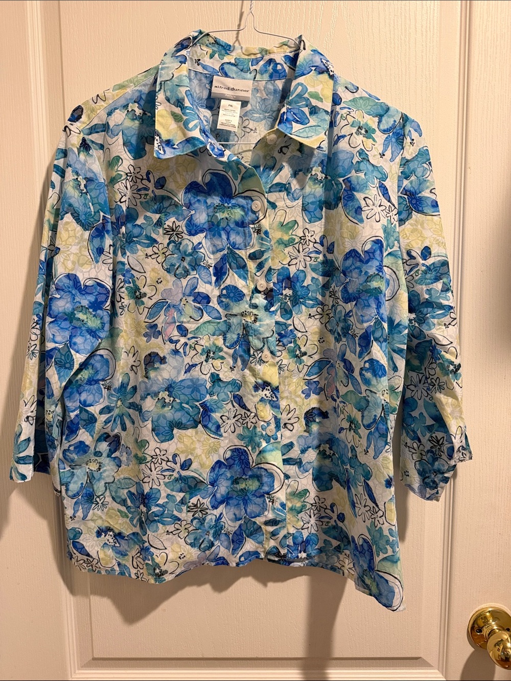 Alfred Dunner Blue Floral Button-Up Blouse